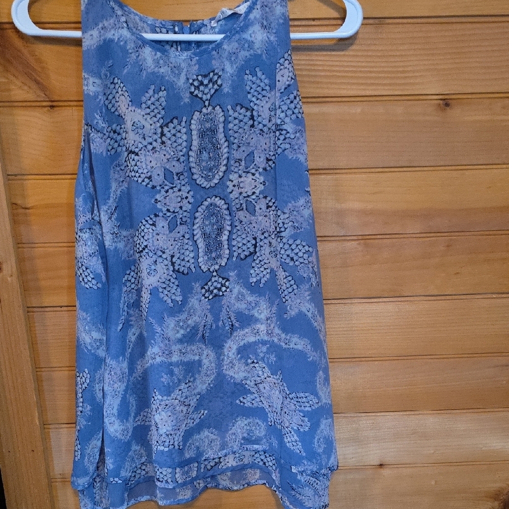 Blue Patterned Sleeveless Top